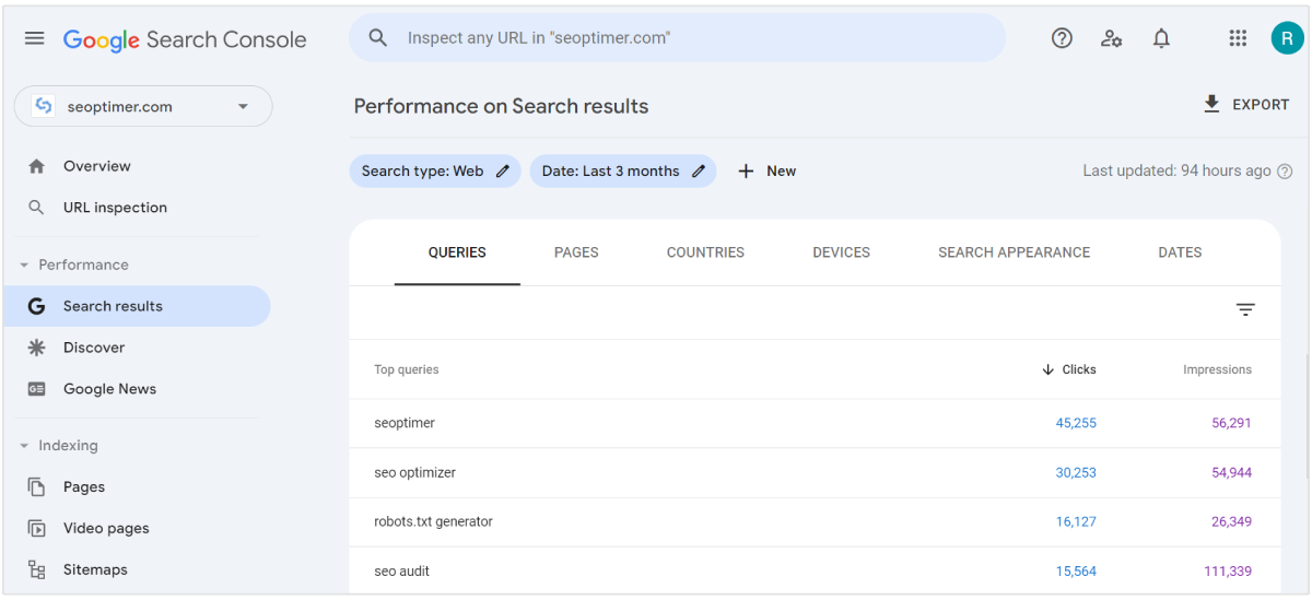 consultas do google search console